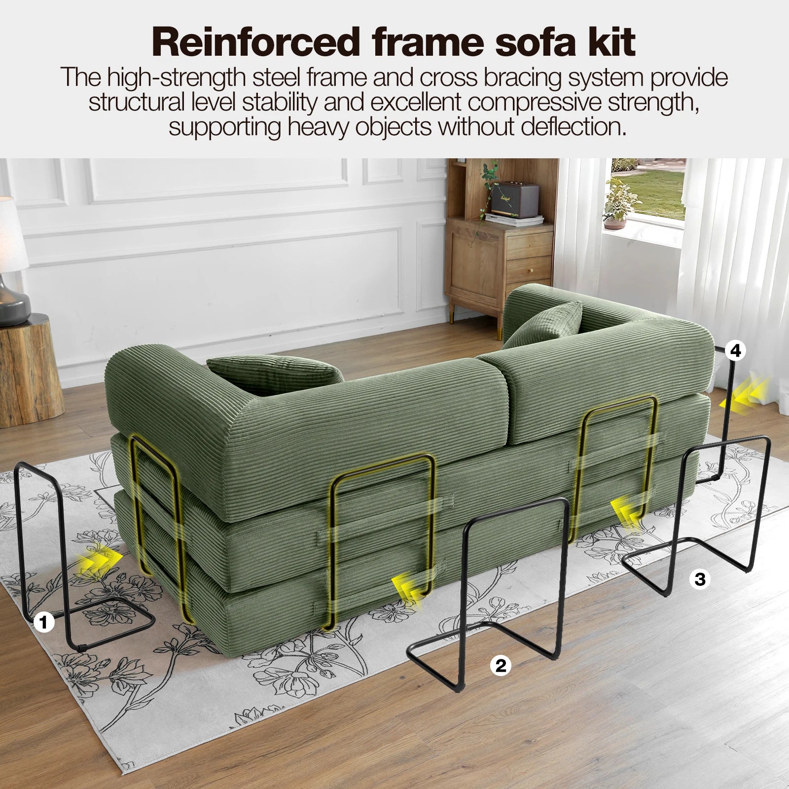 5-in-1 Modular Convertible Sofa Sleeper and Lounger with Structural Frame