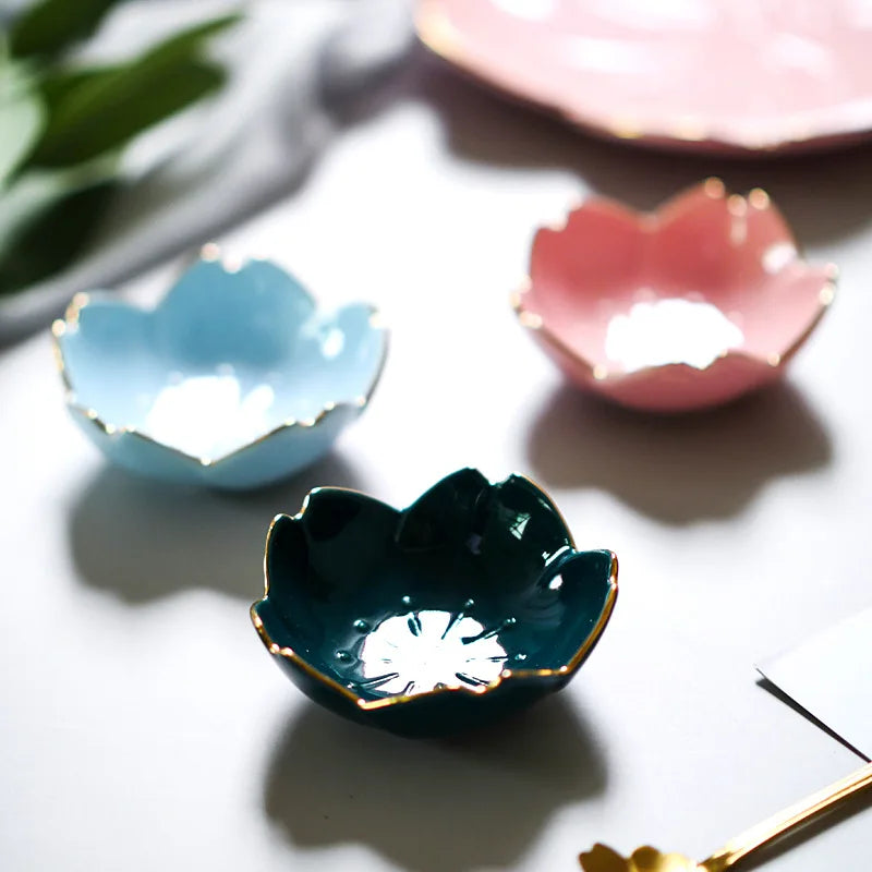 Japanese Sakura Ceramic Dish
 Cherry Blossom Kawaii Plate Sauce Dish Flower Bowl for Kitchen Sauce Vinegar Dishes