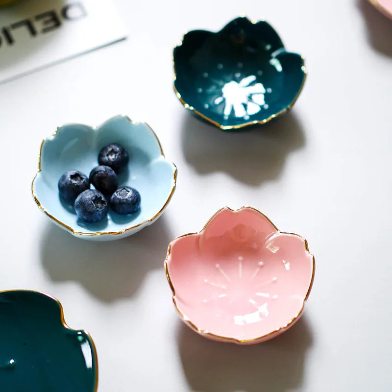 Japanese Sakura Ceramic Dish
 Cherry Blossom Kawaii Plate Sauce Dish Flower Bowl for Kitchen Sauce Vinegar Dishes