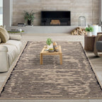 Modern, Striped Low-Pile Area Rug with Padding