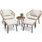 5 Pc Outdoor Wicker Seats with Ottomans and Side Table