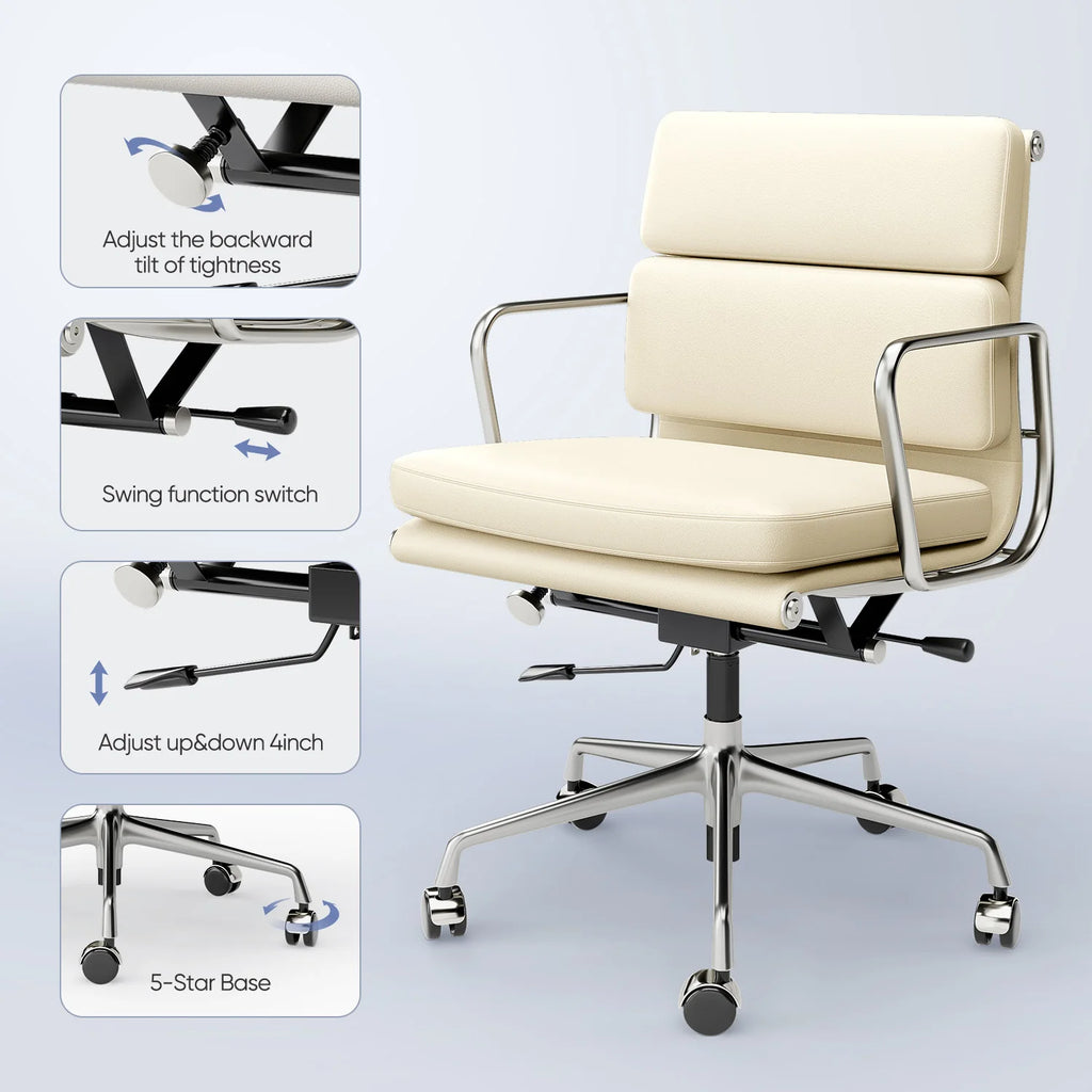 Padded-back Ergonomic Office Chair with Lumbar Support, Mid-back or High-back