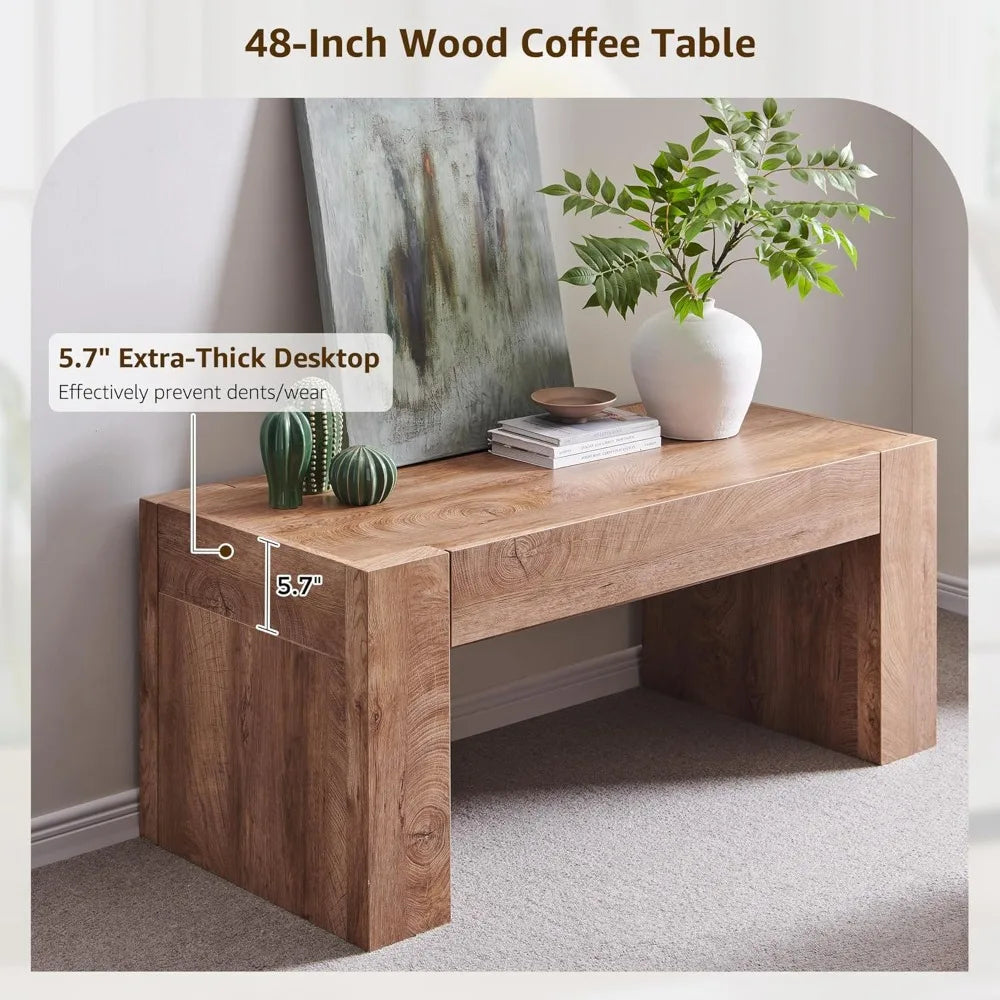 Modern Solid Wood Coffee Table with Hidden Storage Drawer