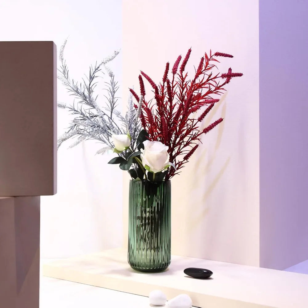 Ribbed Green Glass Vase