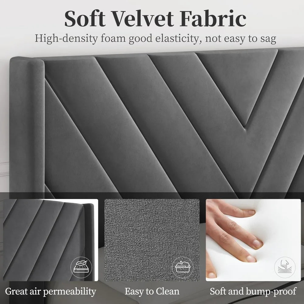 Queen Upholstered Platform Bed Frame with Tufted Headboard