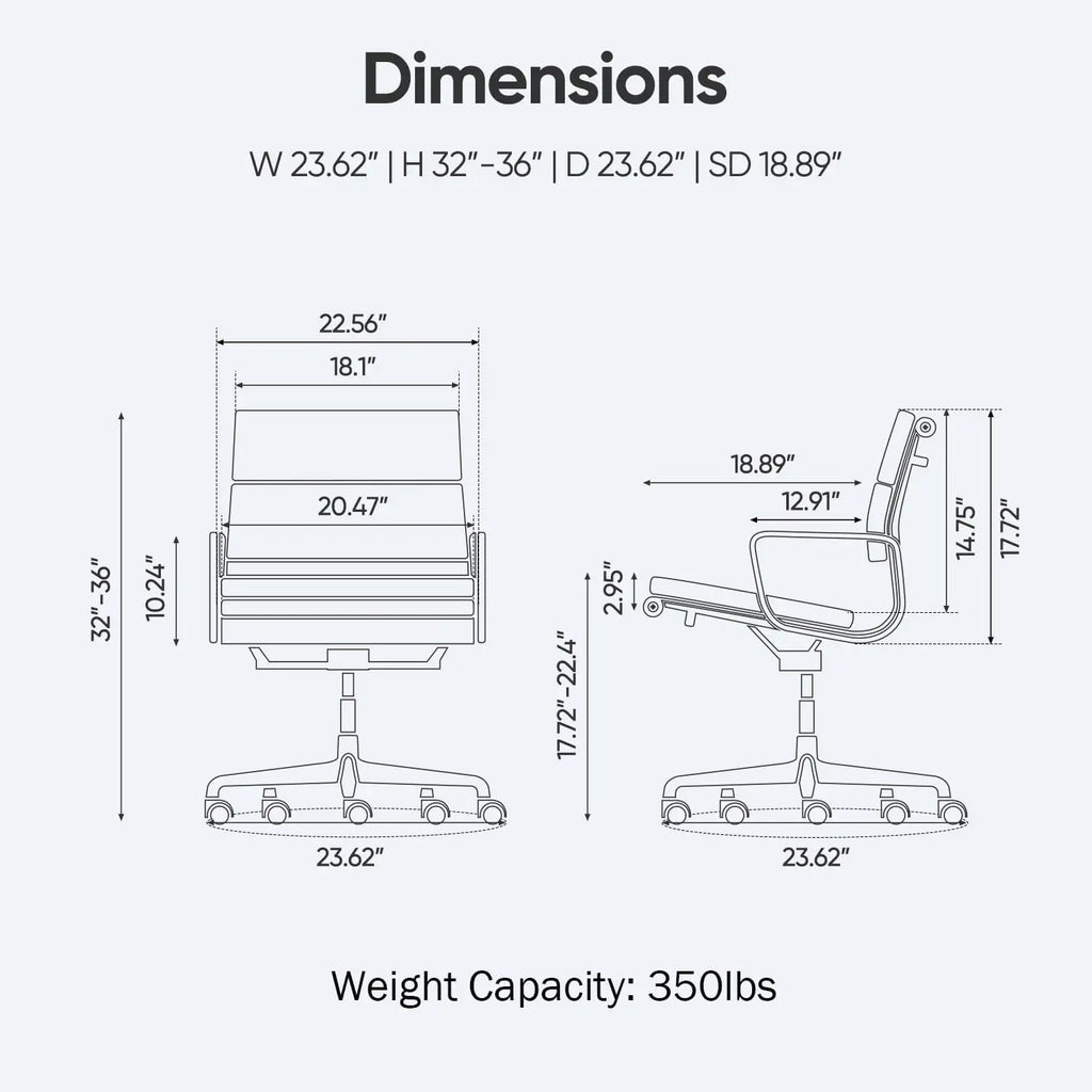 Padded-back Ergonomic Office Chair with Lumbar Support, Mid-back or High-back