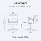 Padded-back Ergonomic Office Chair with Lumbar Support, Mid-back or High-back