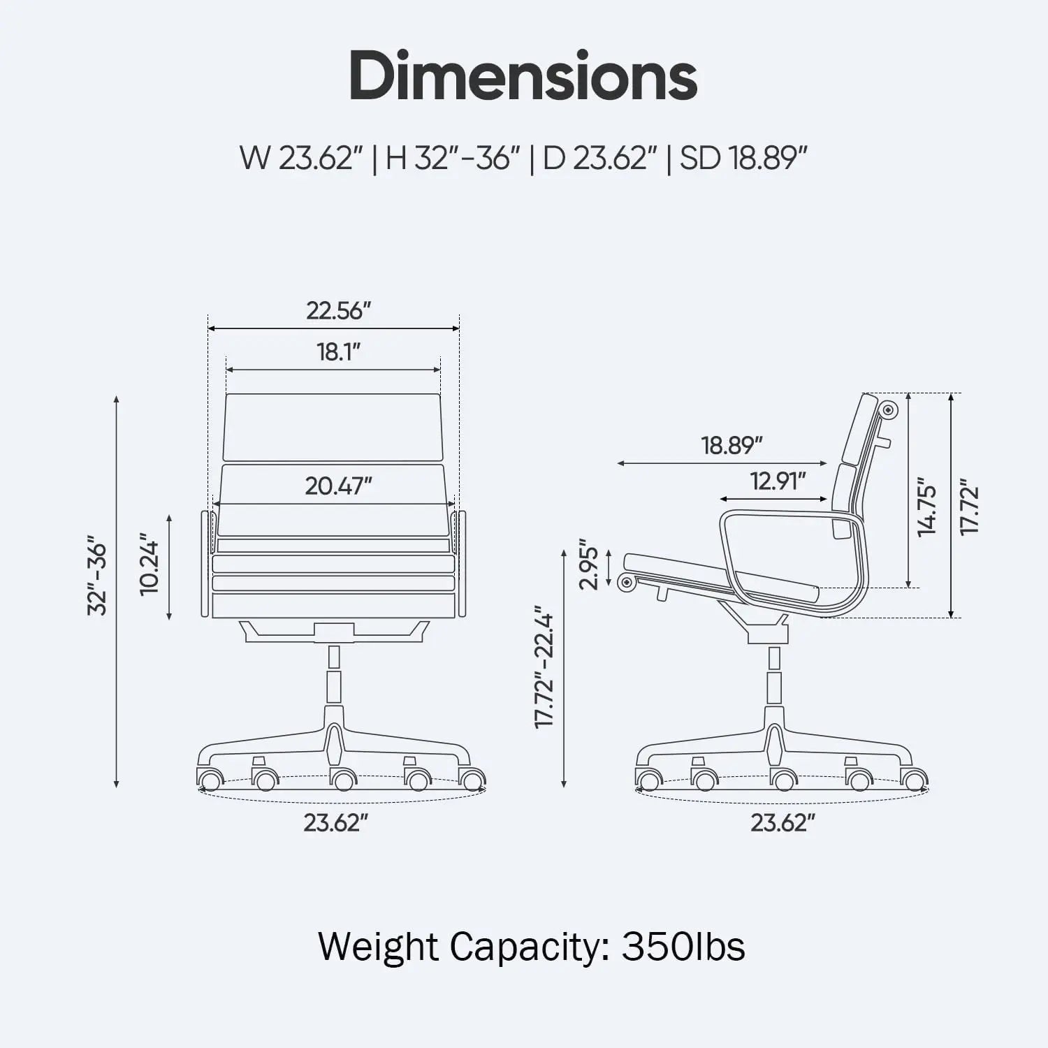 Padded-back Ergonomic Office Chair with Lumbar Support, Mid-back or High-back