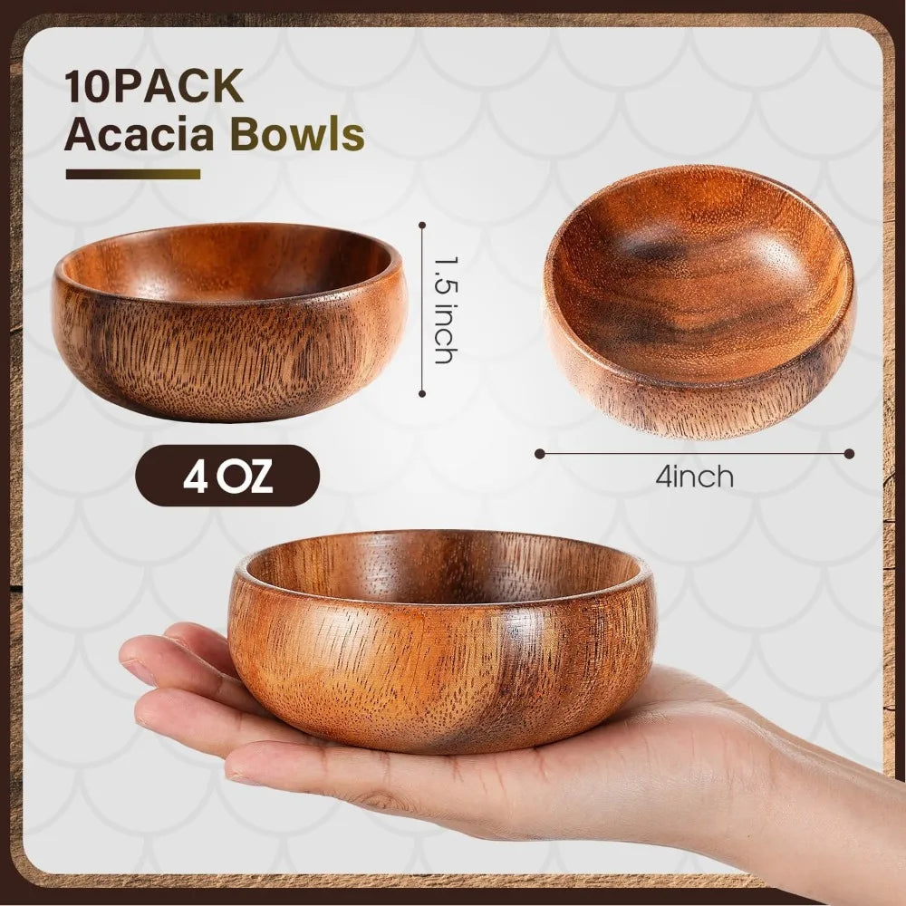 10-Piece Small Acacia Wood Bowls