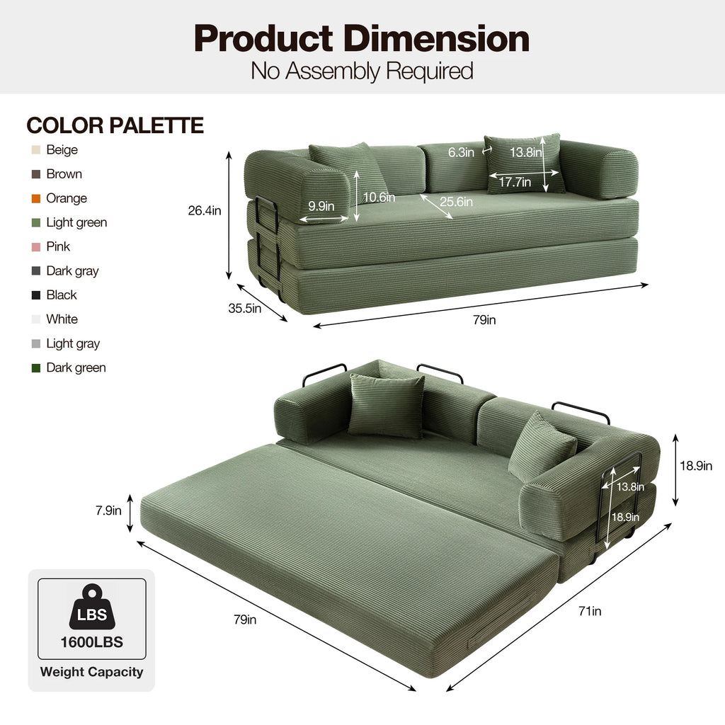 5-in-1 Modular Convertible Sofa Sleeper and Lounger with Structural Frame