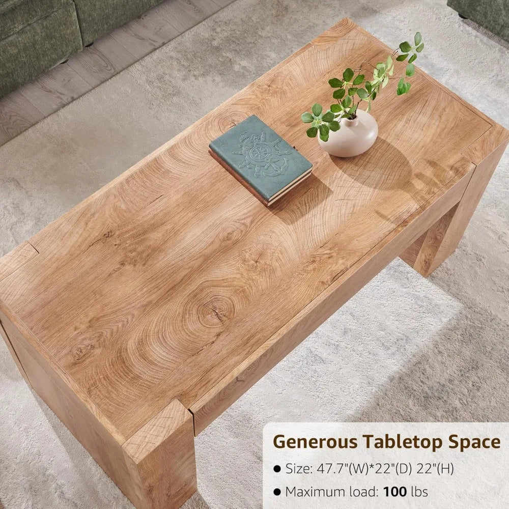 Modern Solid Wood Coffee Table with Hidden Storage Drawer