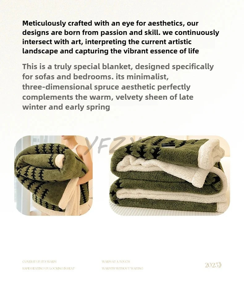 Cozy Plush Fleece Blanket with Spruce Design