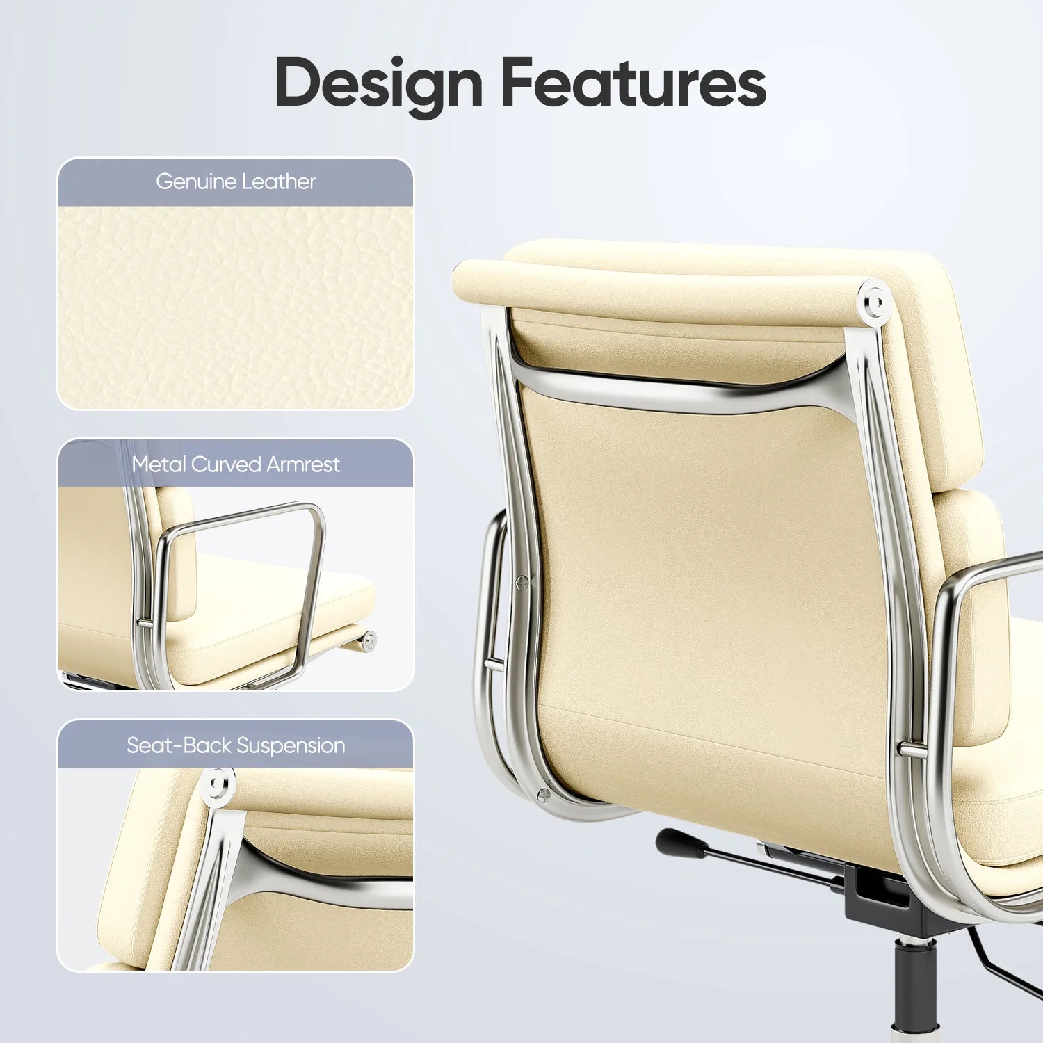 Padded-back Ergonomic Office Chair with Lumbar Support, Mid-back or High-back