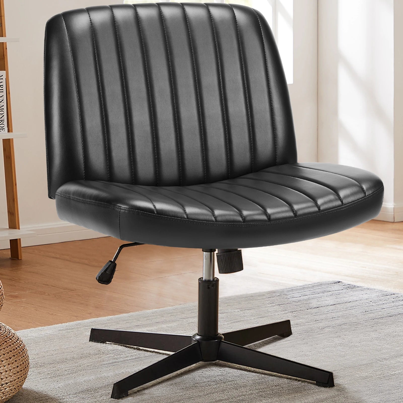 Wide, Adjustable Office Chair with Fabric Seat and Metal base