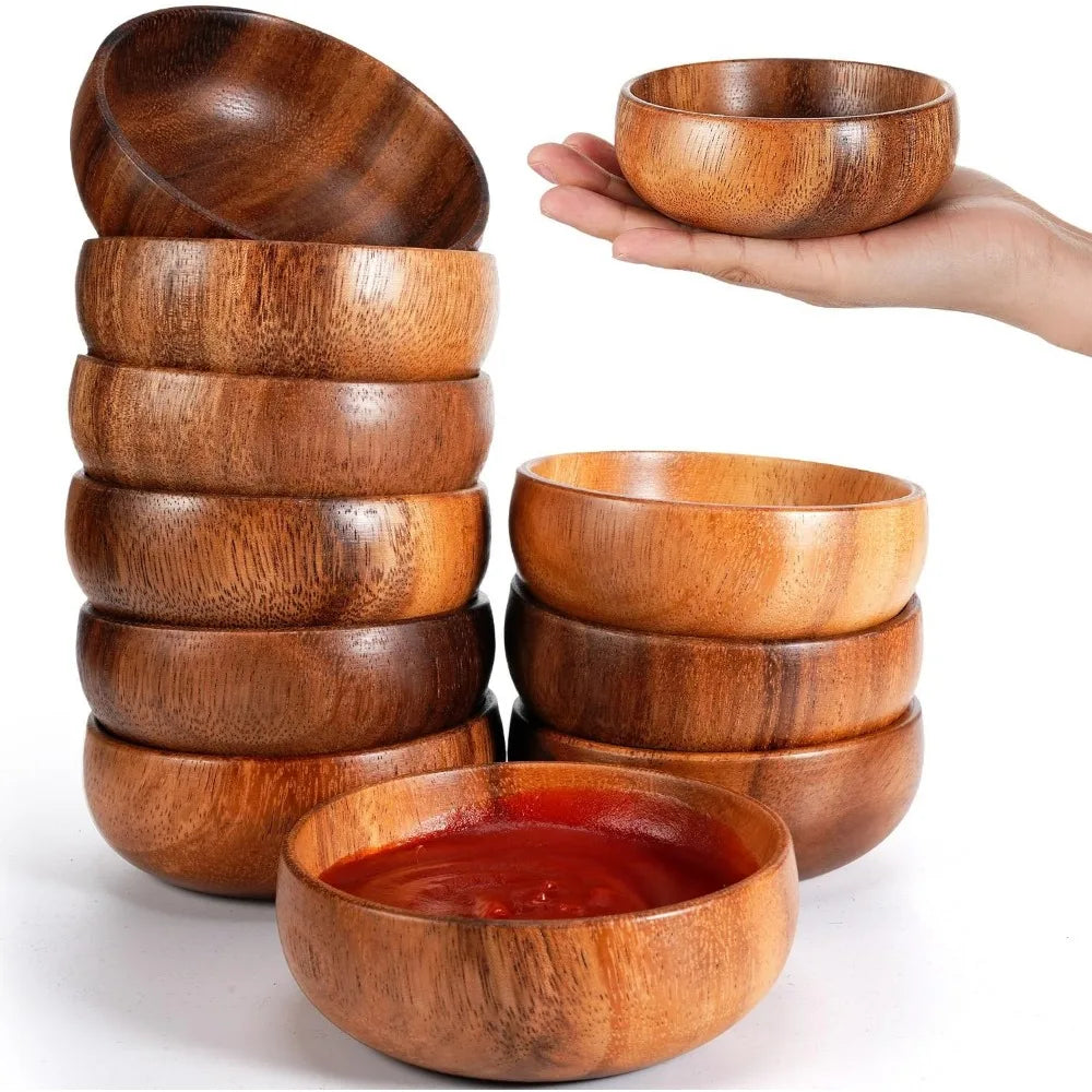 10-Piece Small Acacia Wood Bowls