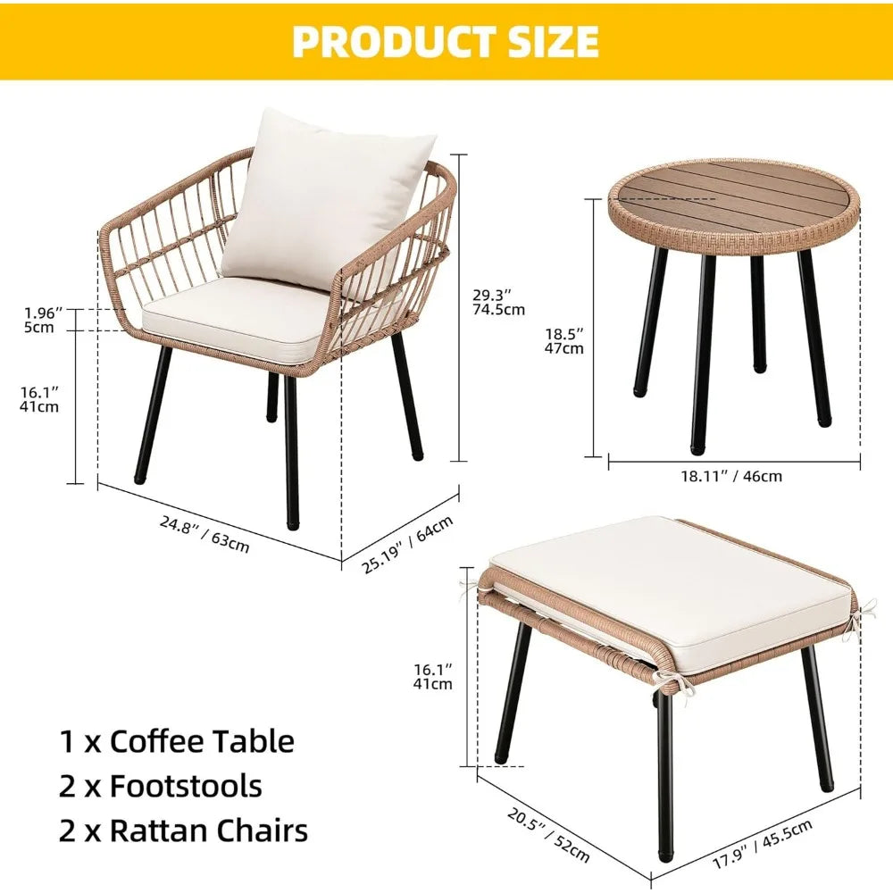 5 Pc Outdoor Wicker Seats with Ottomans and Side Table