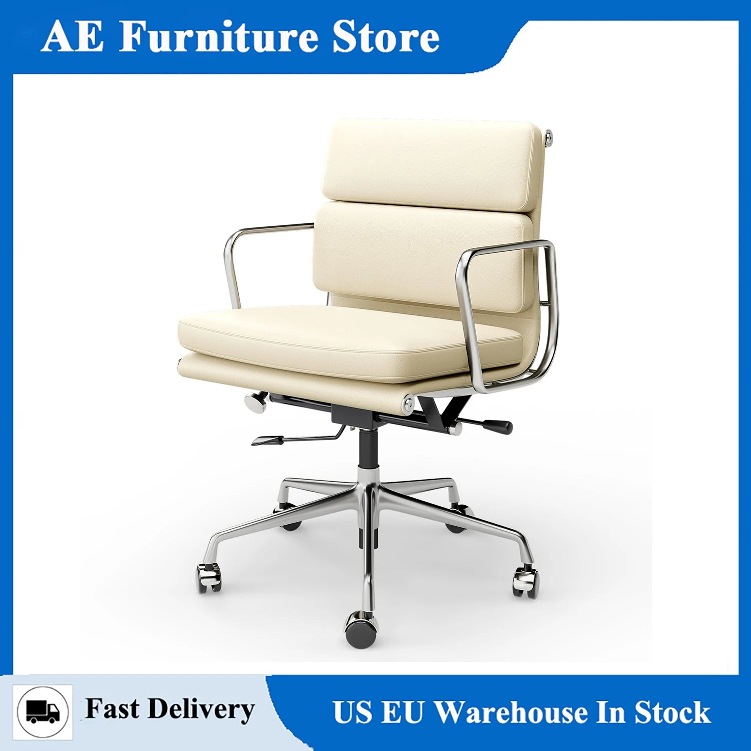 Padded-back Ergonomic Office Chair with Lumbar Support, Mid-back or High-back