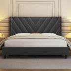 Queen Upholstered Platform Bed Frame with Tufted Headboard