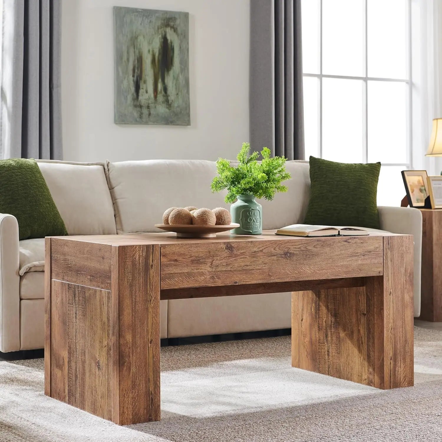 Modern Solid Wood Coffee Table with Hidden Storage Drawer