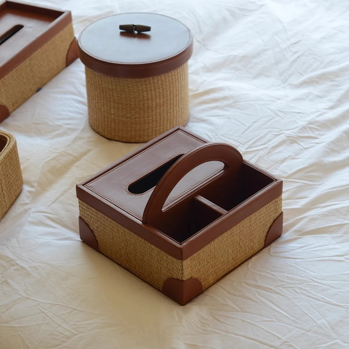 Rattan & Leather Desktop Accessories