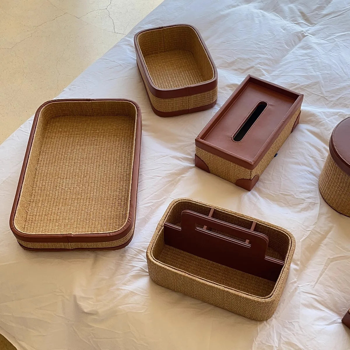 Rattan & Leather Desktop Accessories