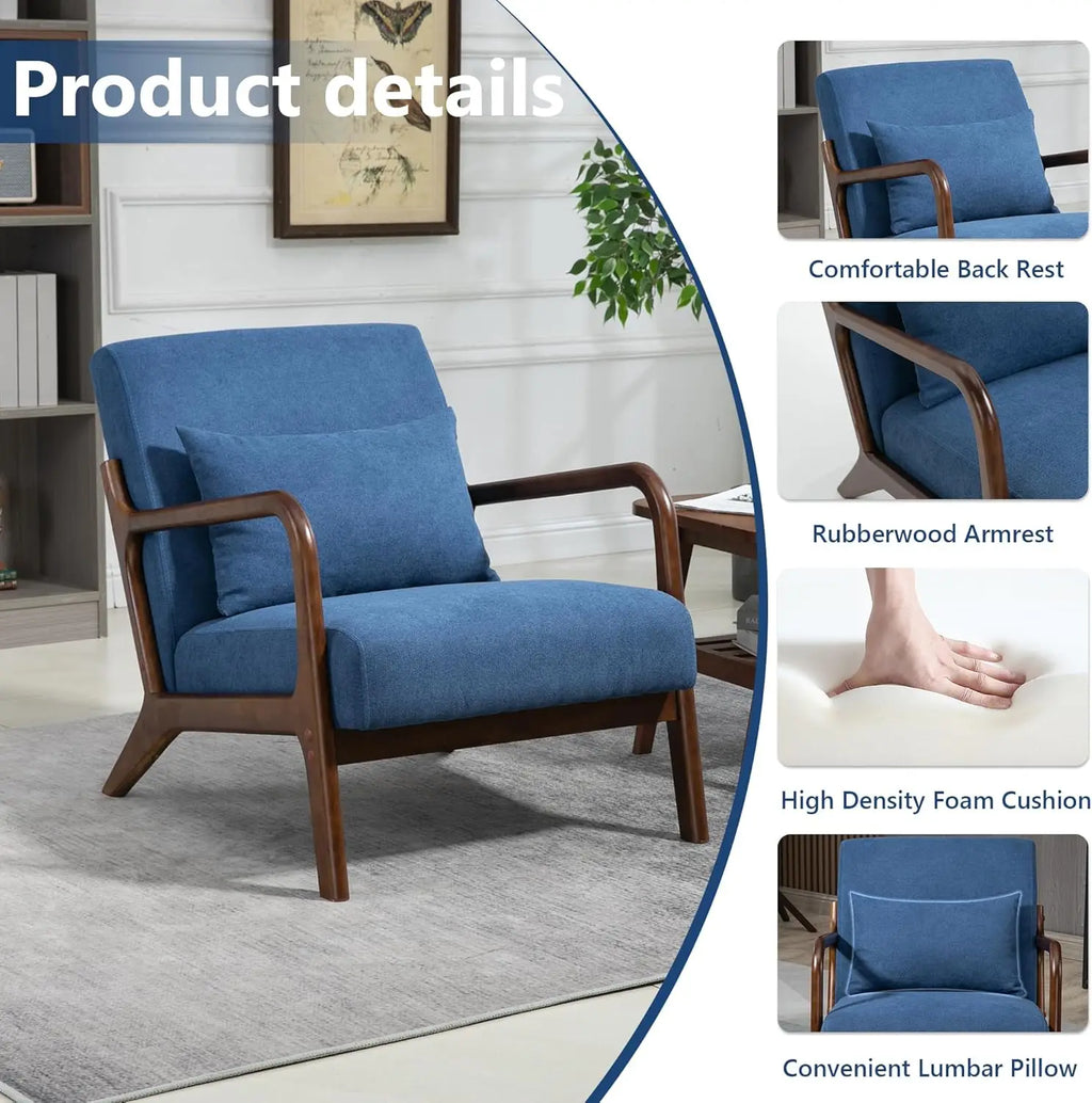 Mid-Century Modern Armchair with Solid Wood Frame and Cushion