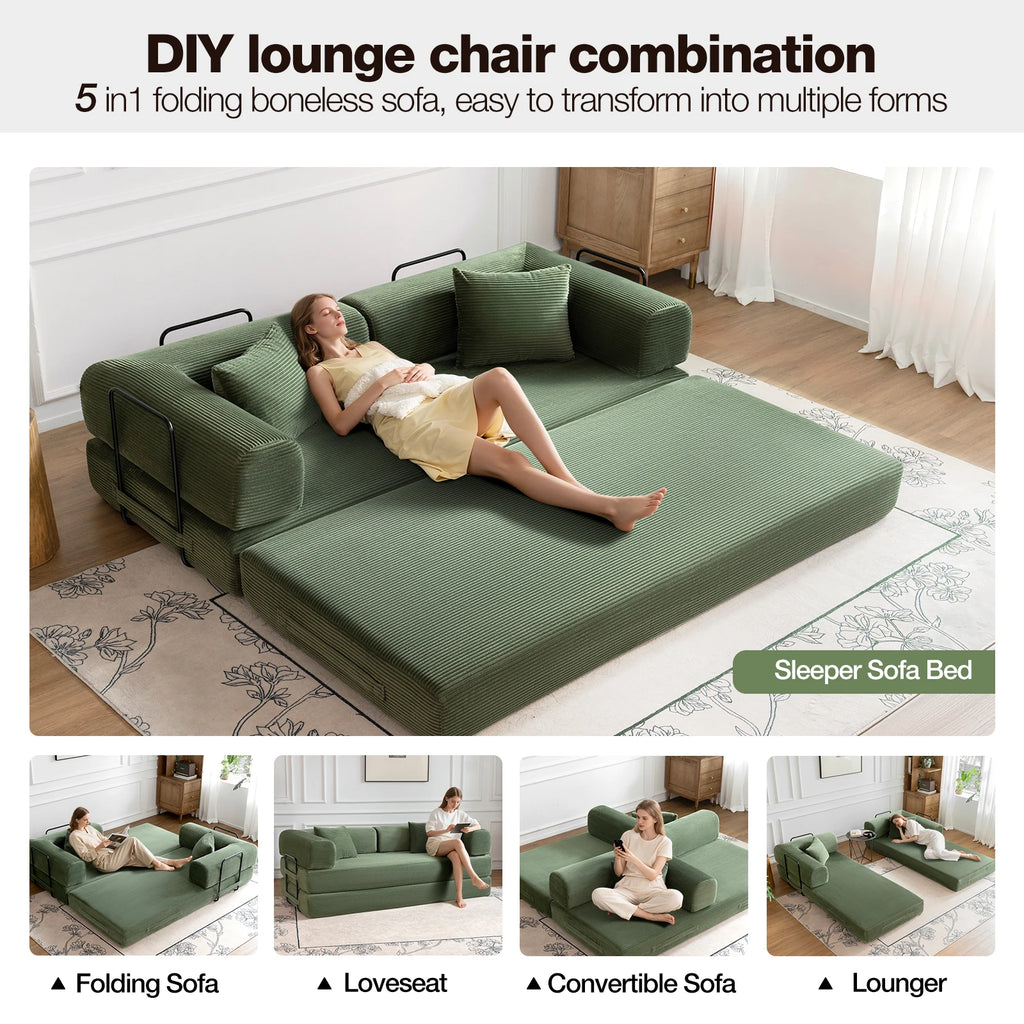 5-in-1 Modular Convertible Sofa Sleeper and Lounger with Structural Frame