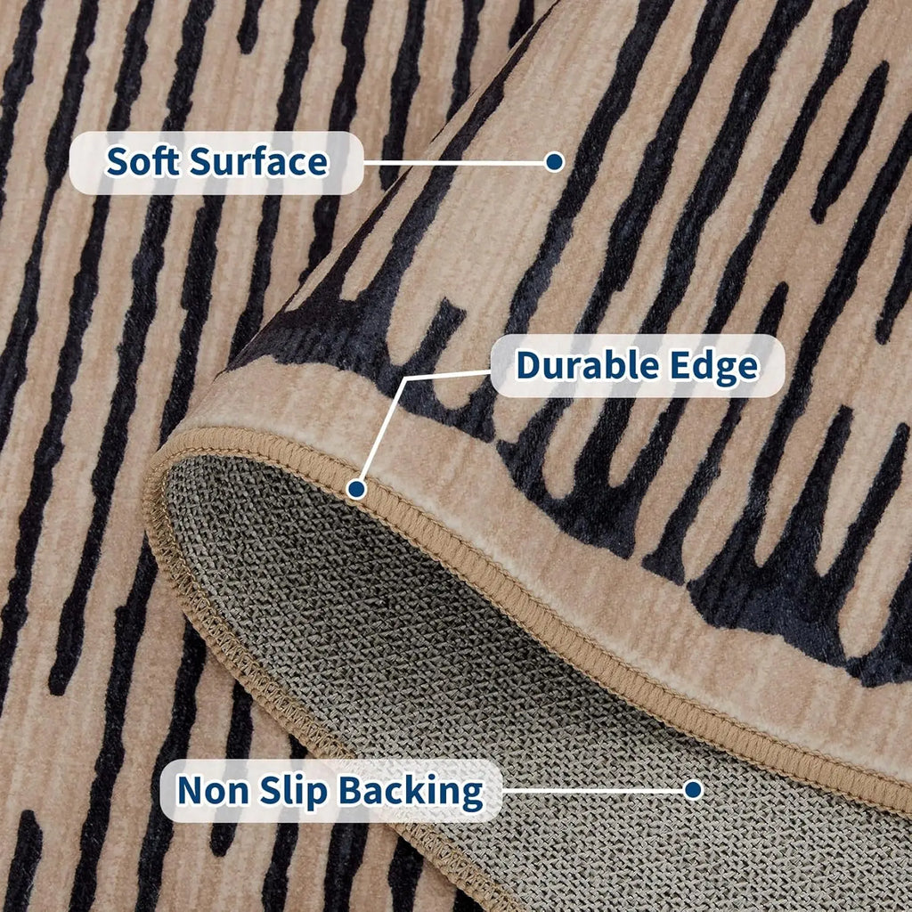 Modern, Striped Low-Pile Area Rug with Padding