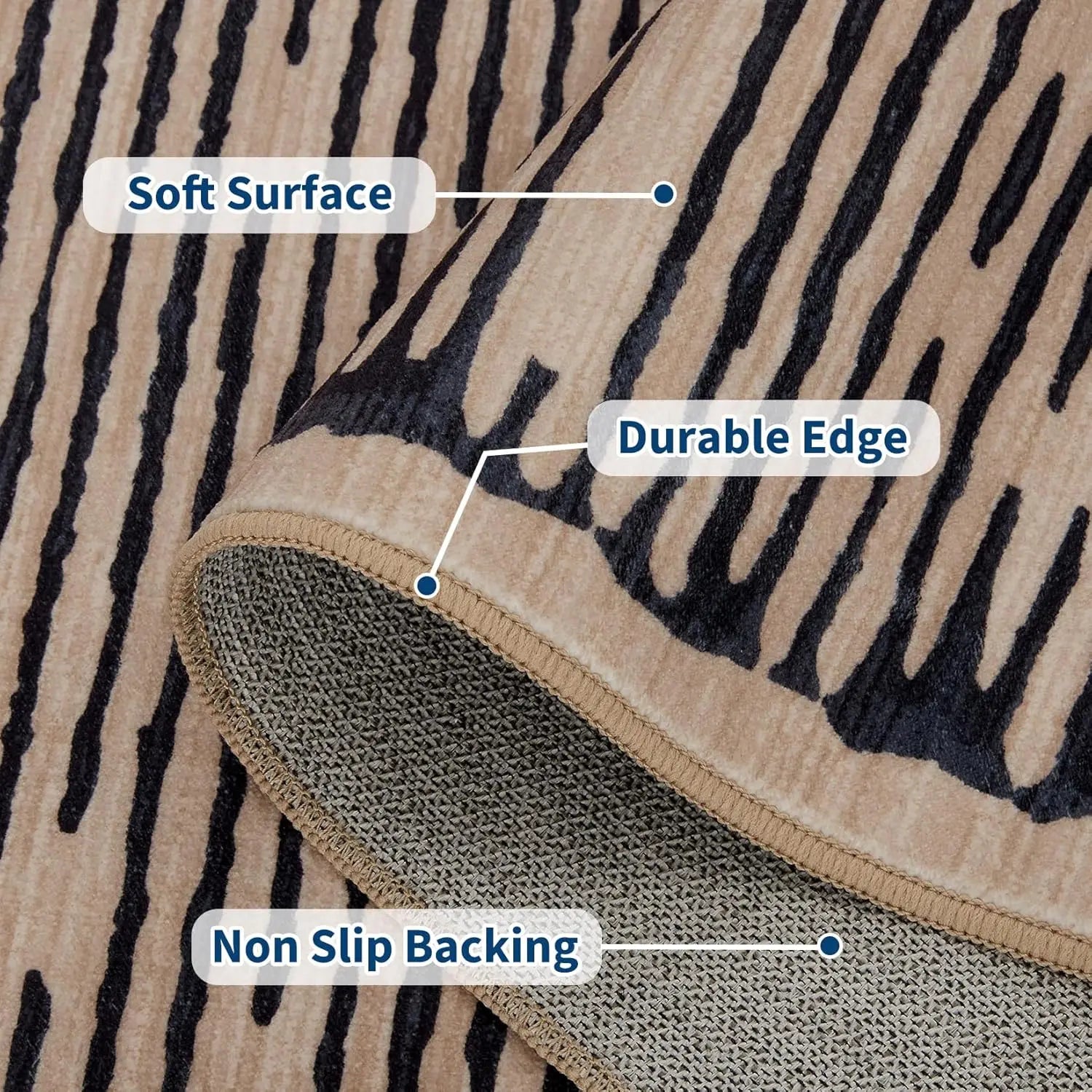 Modern, Striped Low-Pile Area Rug with Padding