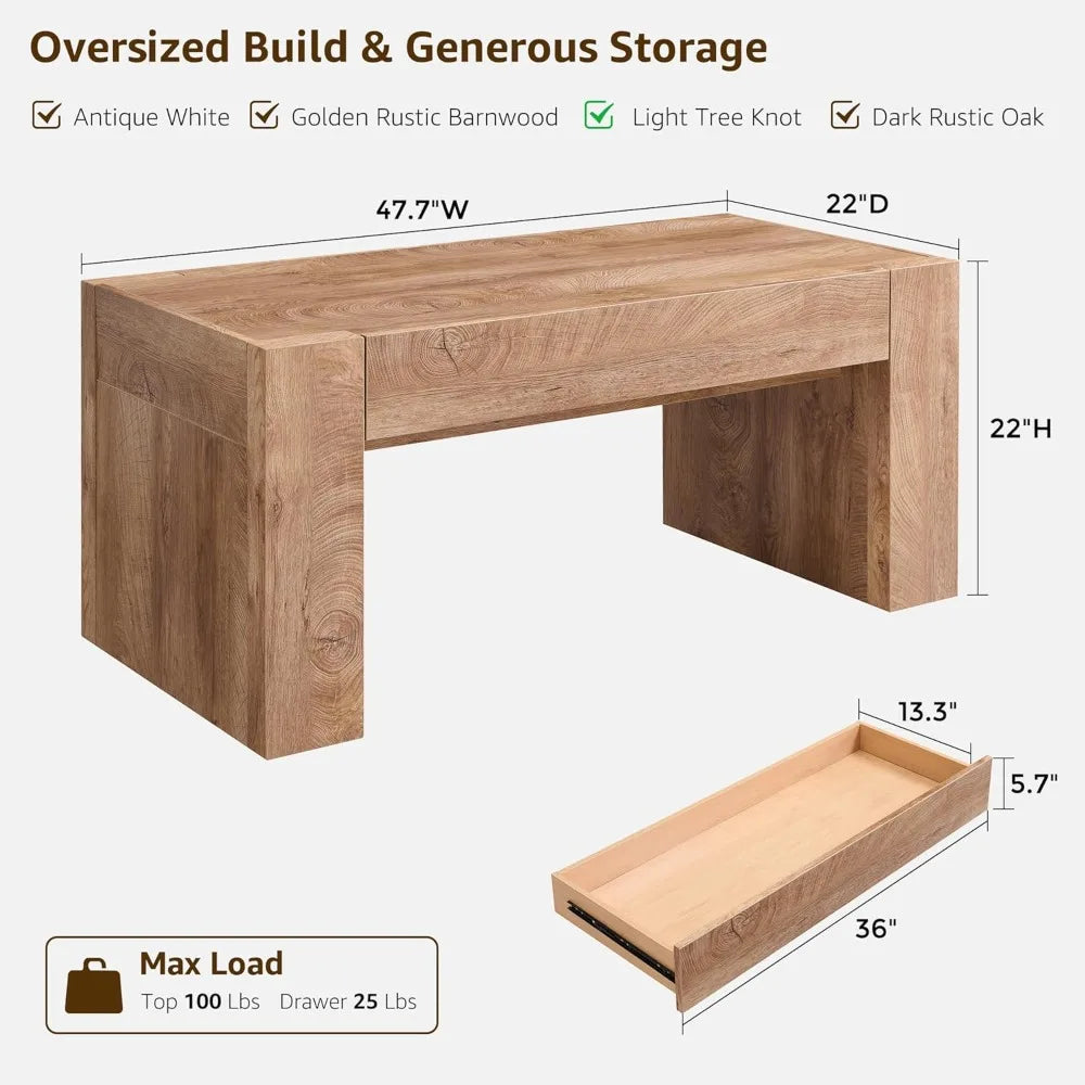 Modern Solid Wood Coffee Table with Hidden Storage Drawer