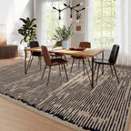 Modern, Striped Low-Pile Area Rug with Padding