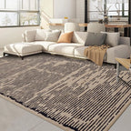Modern, Striped Low-Pile Area Rug with Padding