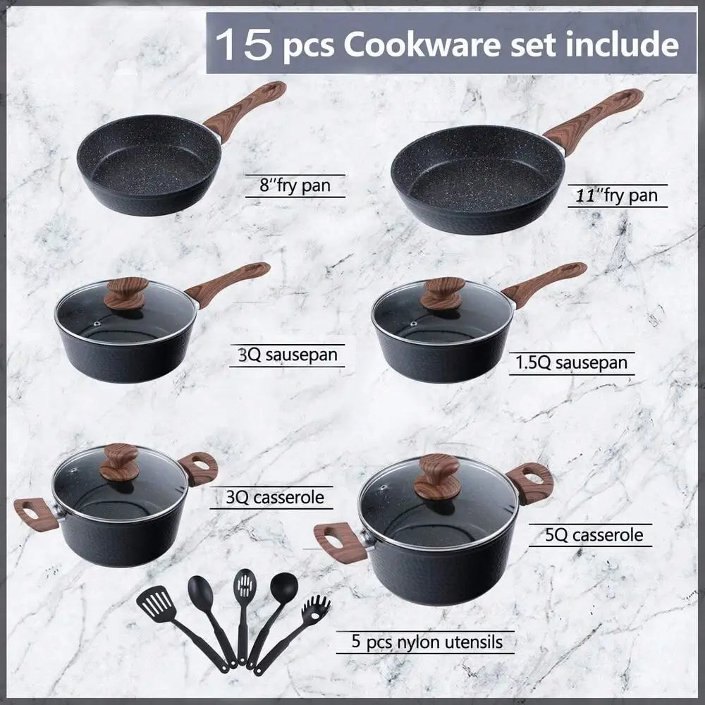 15 Pc Hammered Nonstick Cookware Set