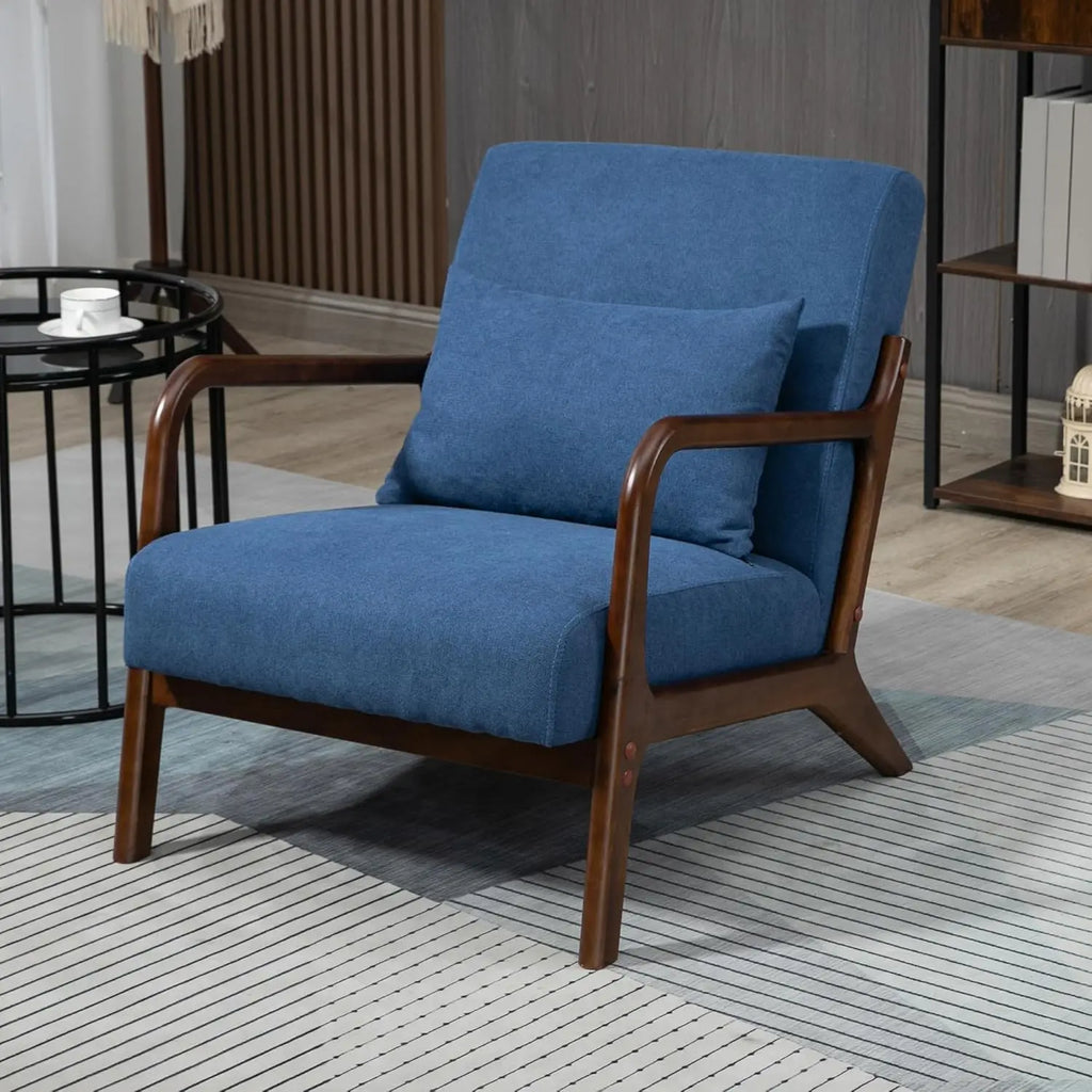 Mid-Century Modern Armchair with Solid Wood Frame and Cushion