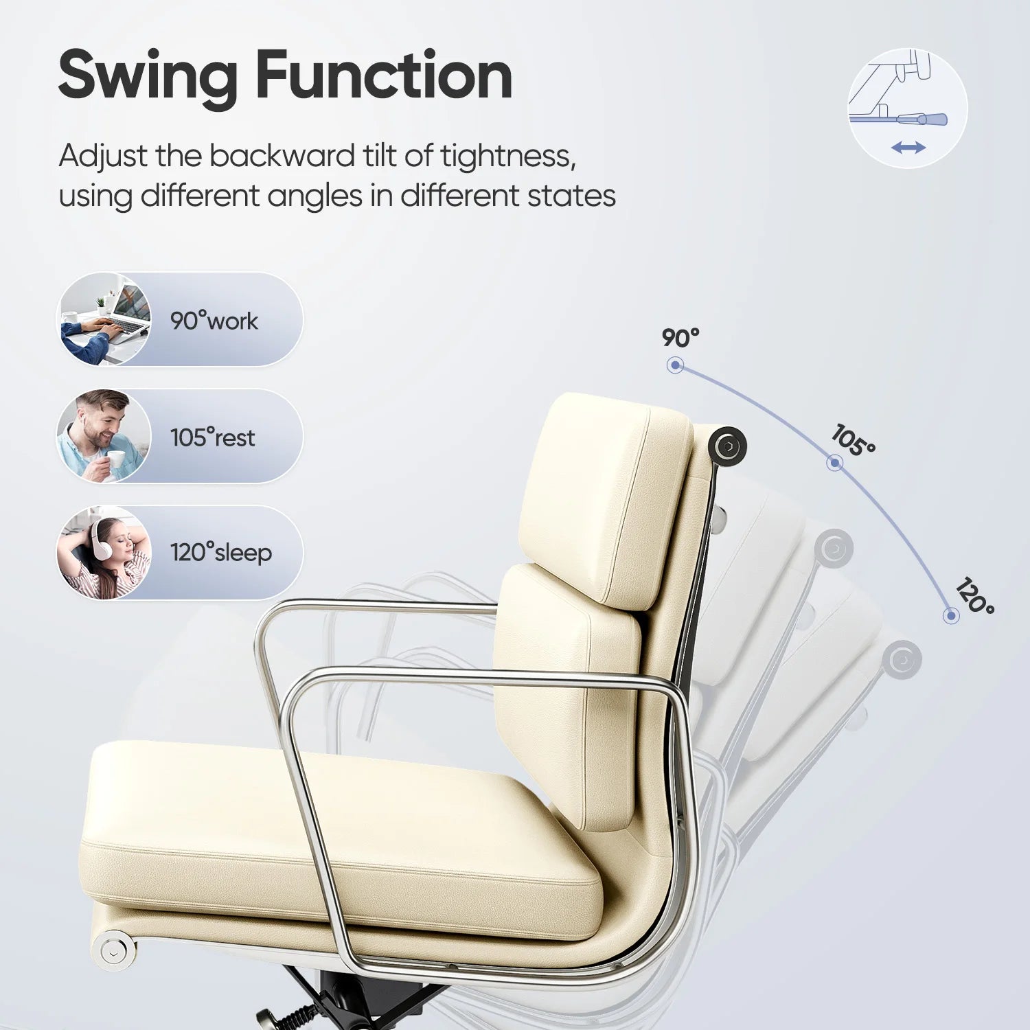 Padded-back Ergonomic Office Chair with Lumbar Support, Mid-back or High-back