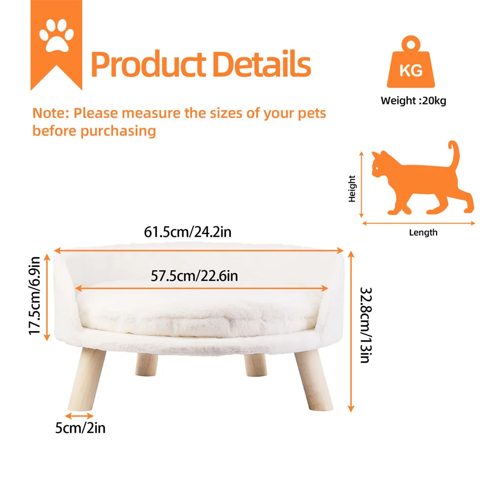 Ultra Soft Elevated Dog Cat Sofa Bed Couch Pet Puppy Chair Backrest Stool Seat Lounger with Removable Waterproof Padded Cushion
Elevated Pet Bed with Backrest