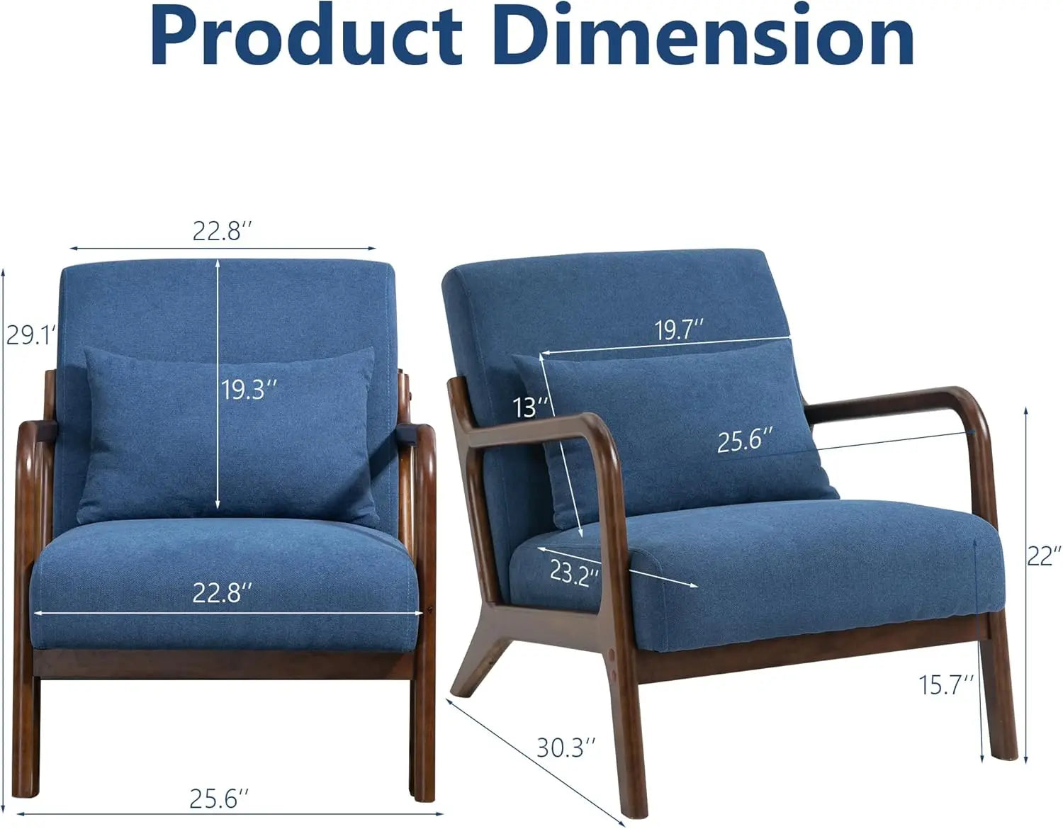 Mid-Century Modern Armchair with Solid Wood Frame and Cushion