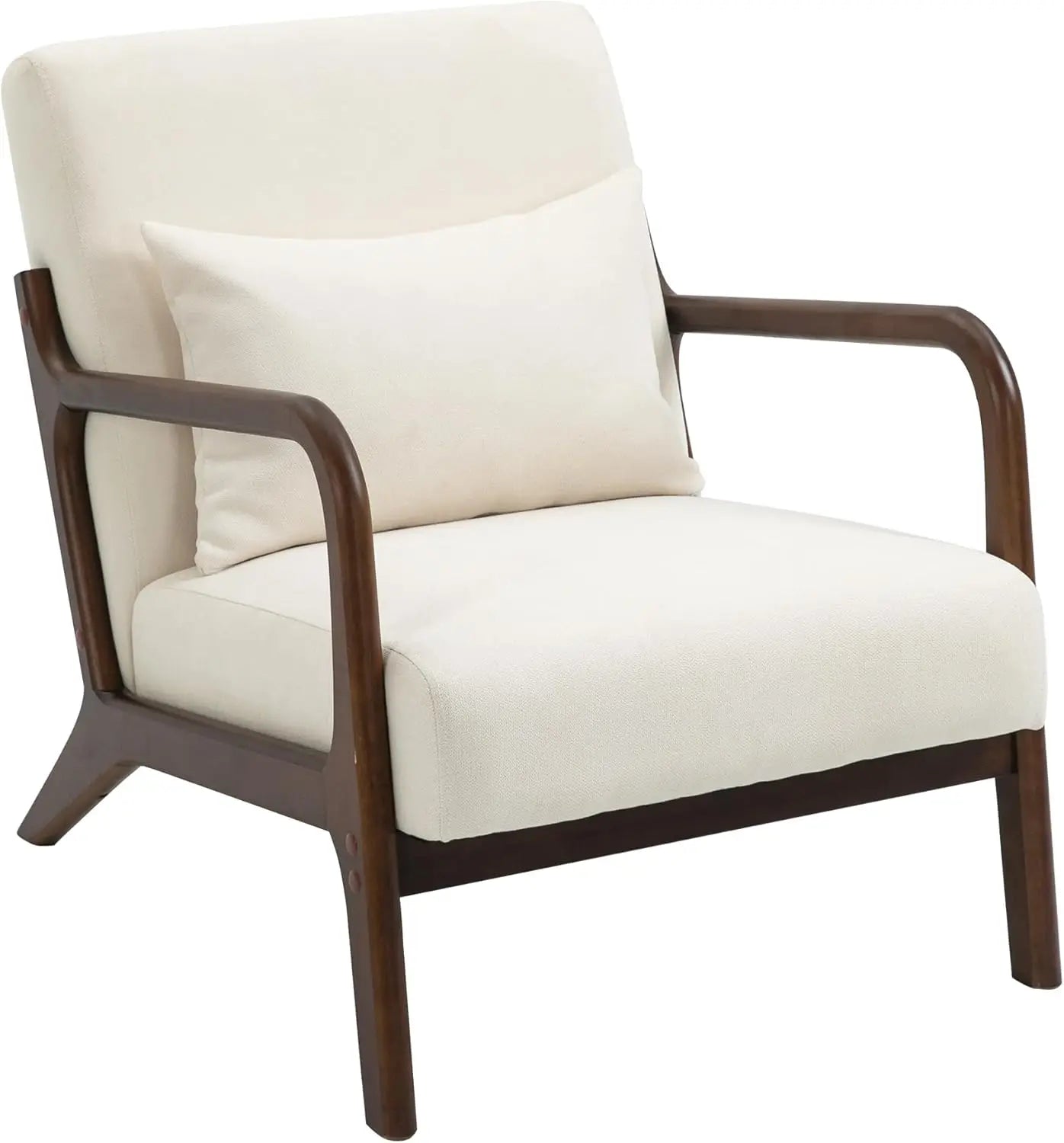Mid-Century Modern Armchair with Solid Wood Frame and Cushion