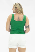 Bella Square Neck Rib Knit Tank Top, Kelly Green