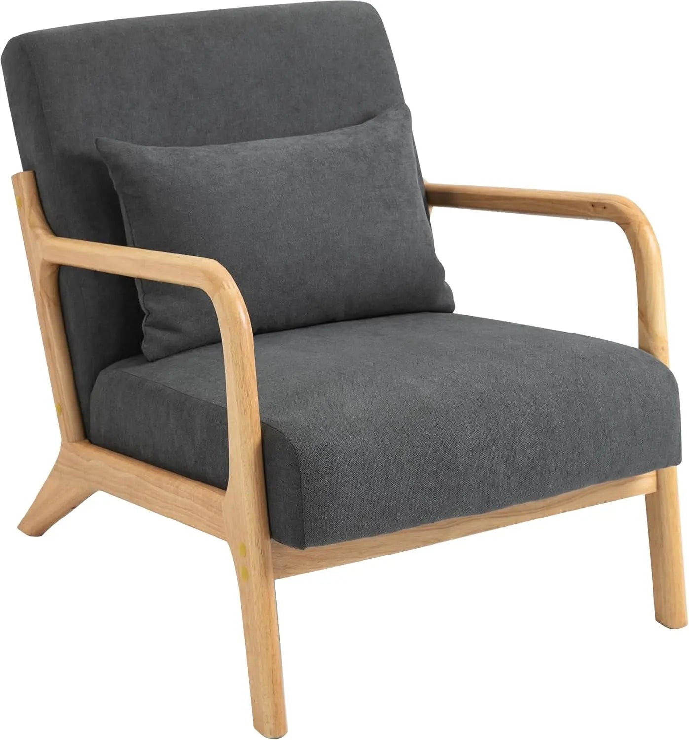 Mid-Century Modern Armchair with Solid Wood Frame and Cushion