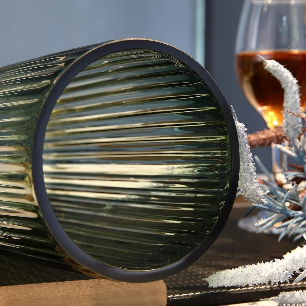 Ribbed Green Glass Vase