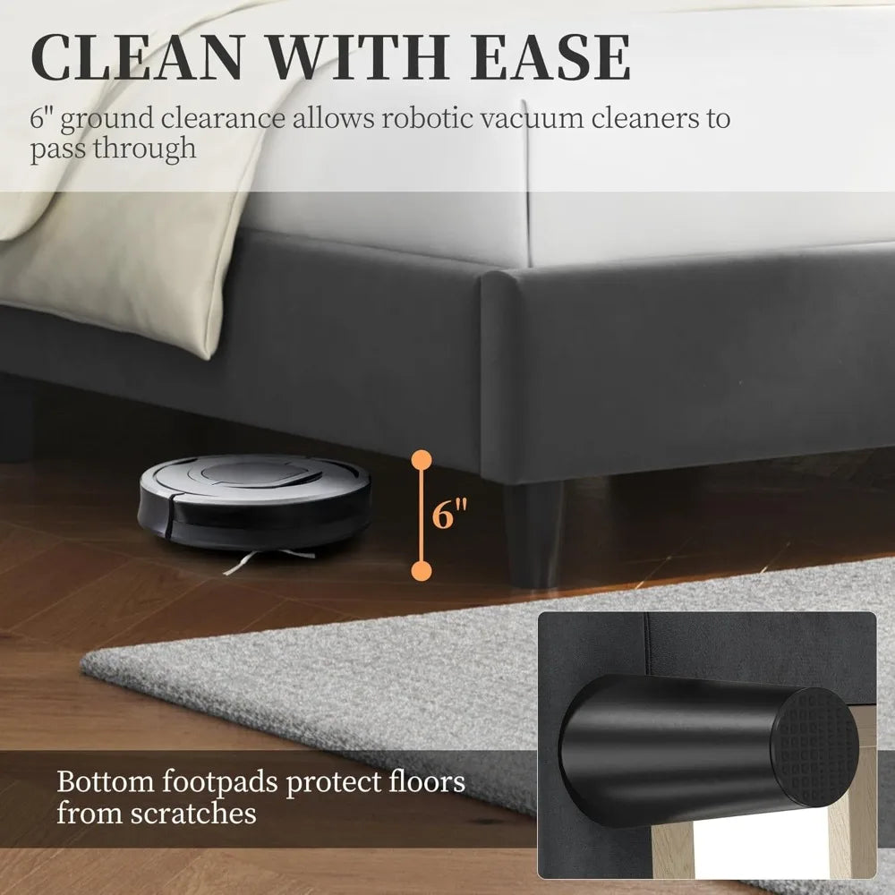 Queen Upholstered Platform Bed Frame with Tufted Headboard