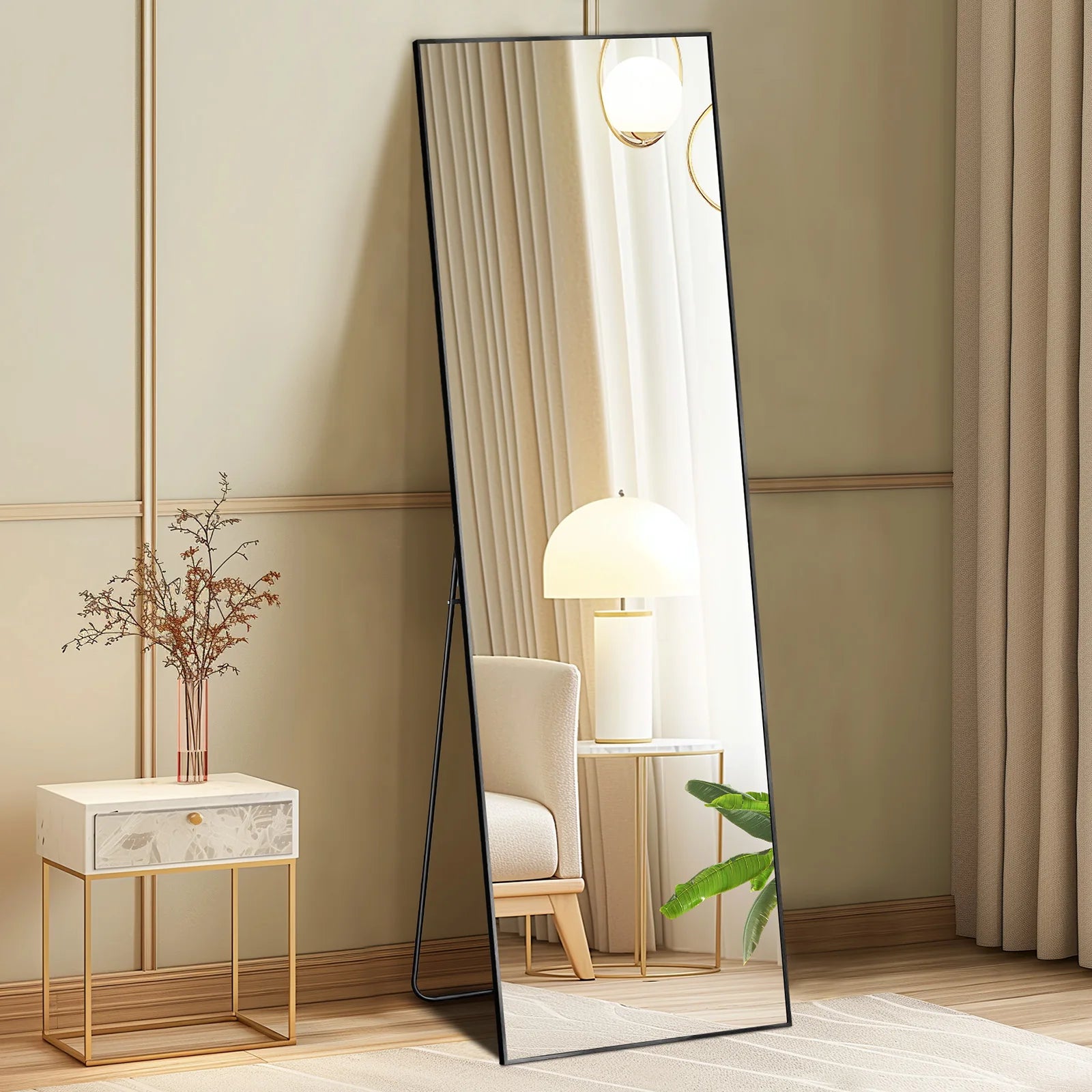 Full-length Mirror with Aluminum Alloy Frame and Stand