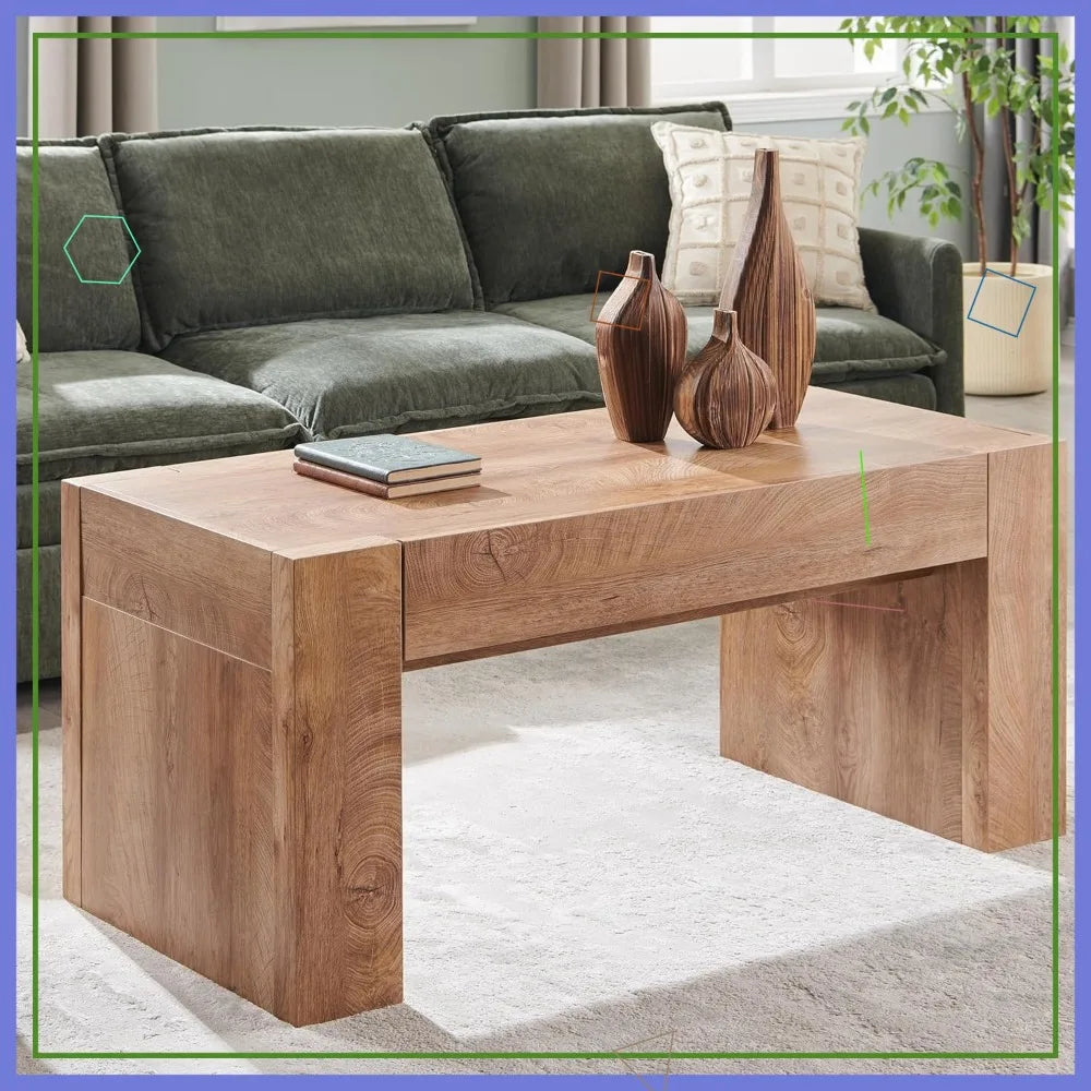 Modern Solid Wood Coffee Table with Hidden Storage Drawer