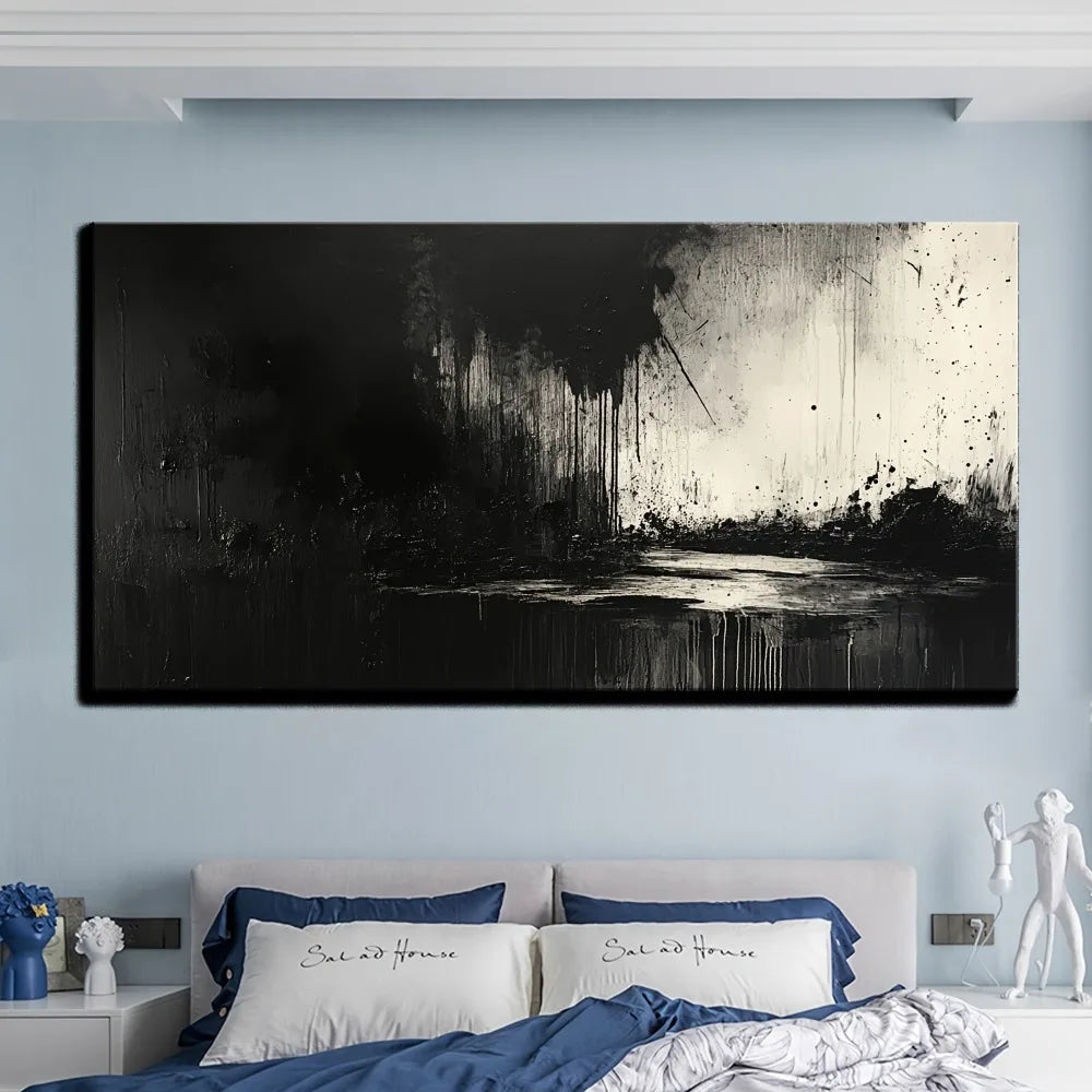 Large Abstract Art on Canvas with Solid Wood Frame