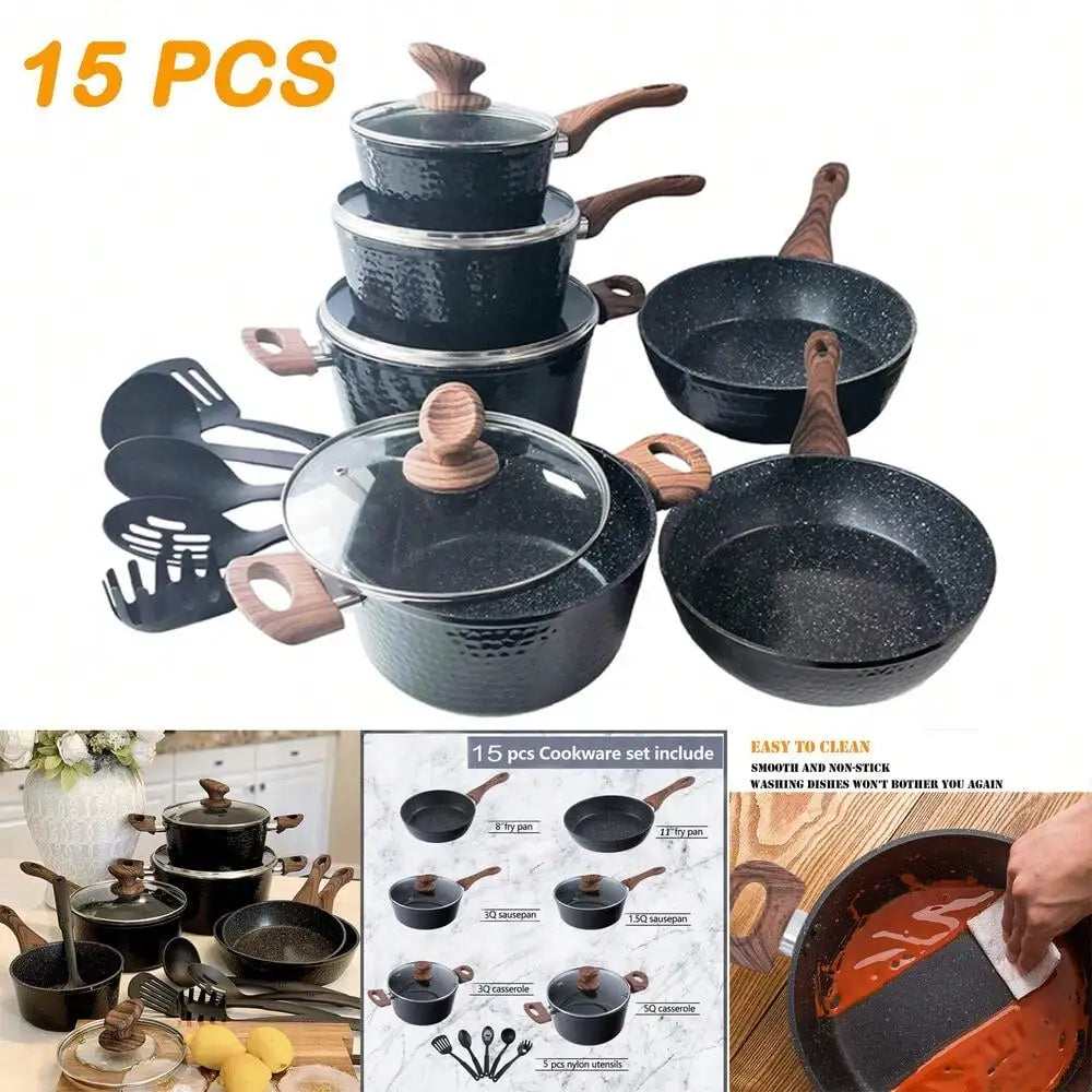 15 Pc Hammered Nonstick Cookware Set