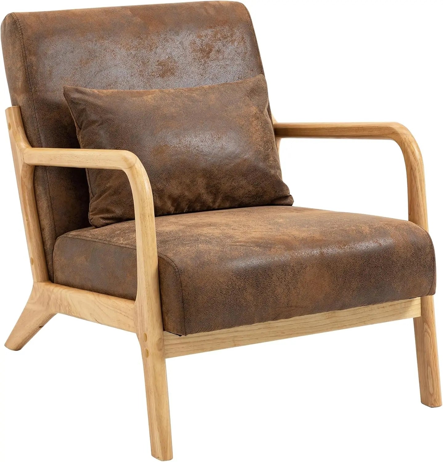Mid-Century Modern Armchair with Solid Wood Frame and Cushion