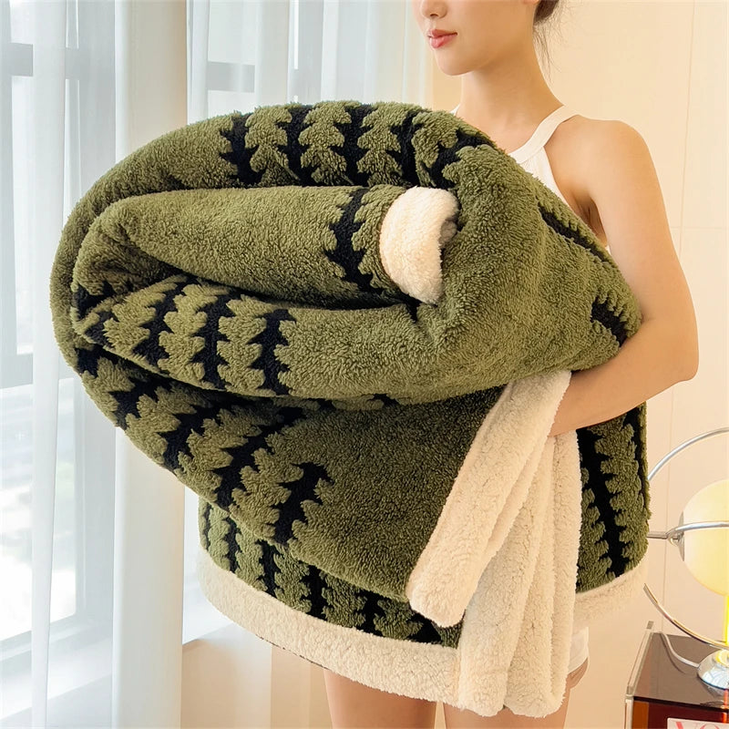 Cozy Plush Fleece Blanket with Spruce Design