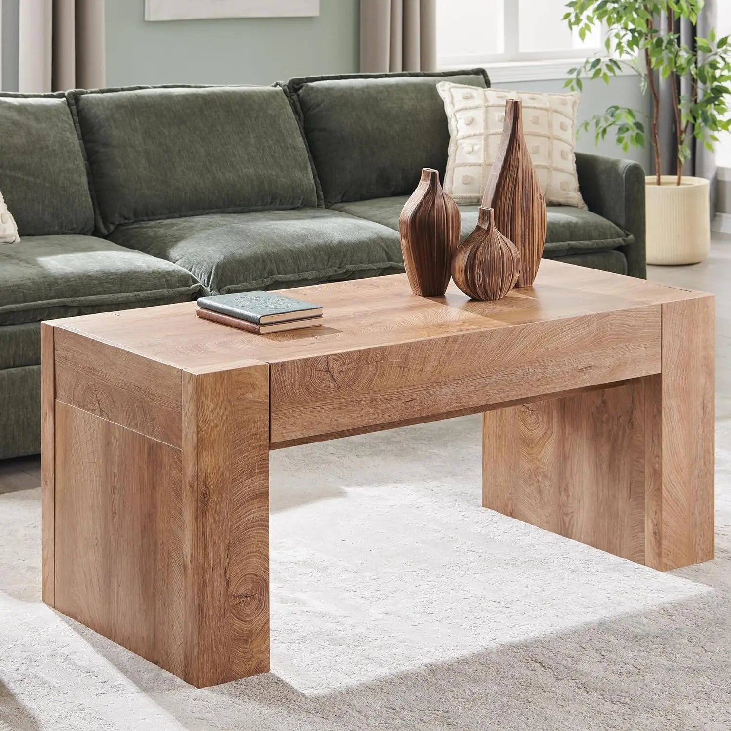 Modern Solid Wood Coffee Table with Hidden Storage Drawer