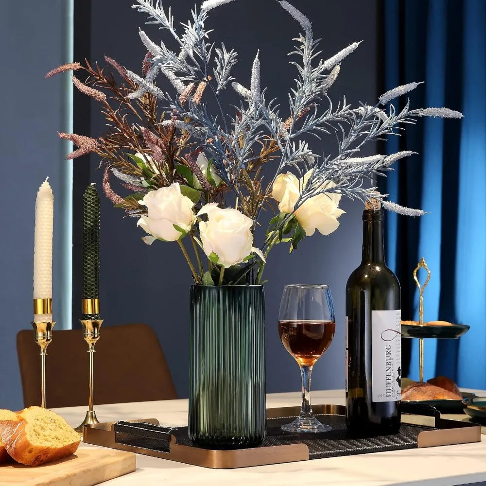 Ribbed Green Glass Vase